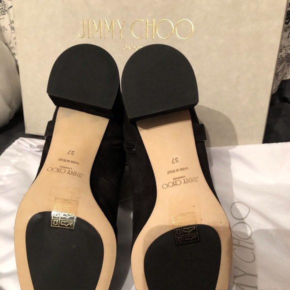 JIMMY CHOO 40MM MALIN SUEDE BOOTIE BLACK/CRYSTAL - Picture 5 of 9